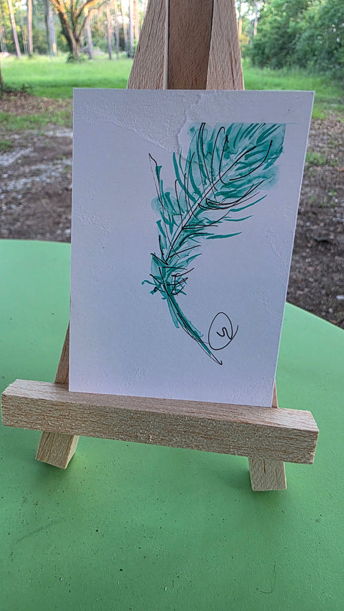Green Feather original ACEO artwork by Boho Wanderer
